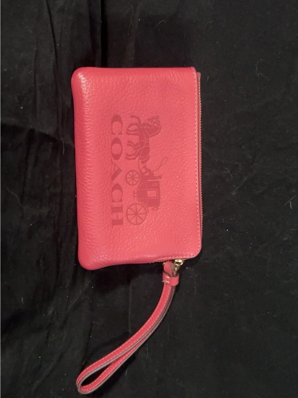 Coach Hot Pink Leather Wristlet with Embossed Horse & Carriage